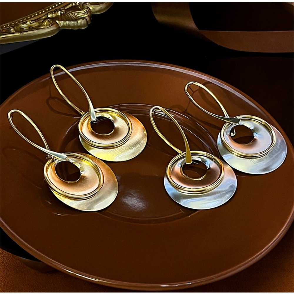 Geometric Atmosphere Advanced Metal Circular Earrings Gold and Silver